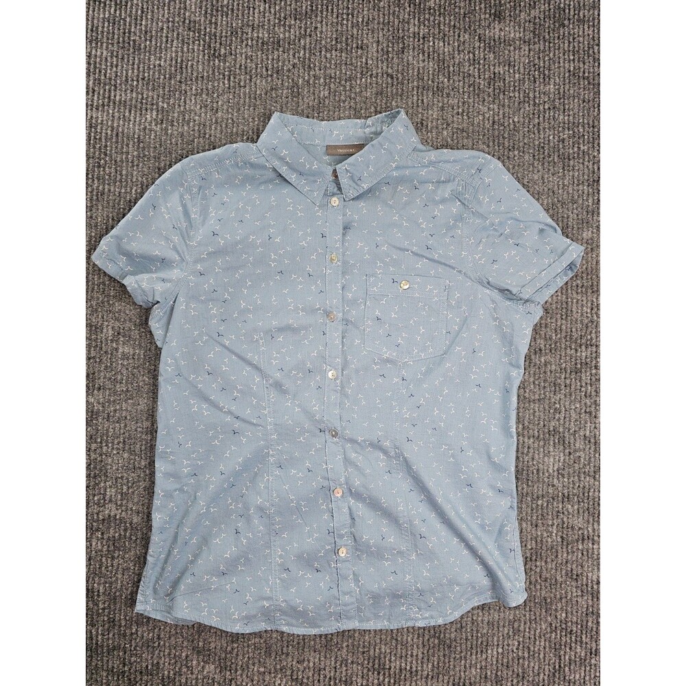 Light Blue Men's Short Sleeve Button Up Shirt - Size Small - Bird Print